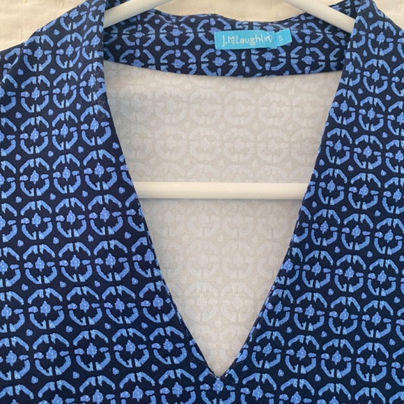 J. McLaughlin Catalina Cloth Ivana Dress Size Small Navy Blue Ikat Geo Stretch - Picture 5 of 6